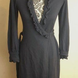 Diane Von Furstenberg Size 6 Navy Blue Wool Volante Wrap Dress Long Sleeves